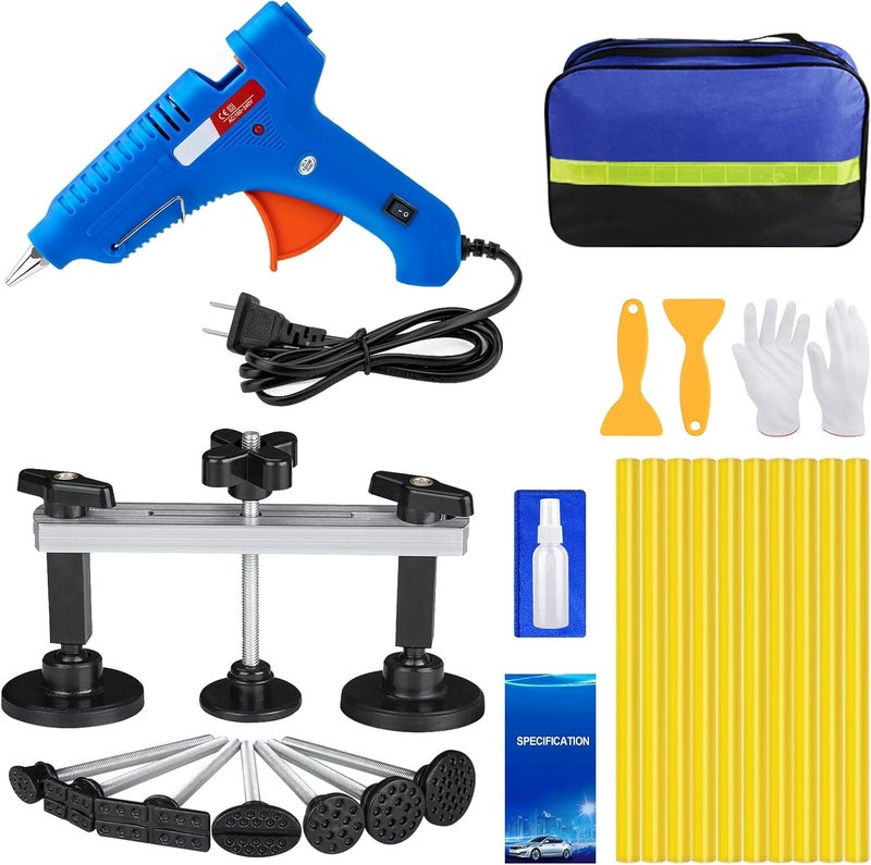 Sigoobal Car Dent Puller, Paintless Dent Removal Kit, 25pcs Dent Puller Kit with Bridge Puller, Glue Gun for Car Dent Repair, Dent Remover Tool for Car Refrigerator Door Ding Repair - Image 1